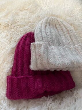 Old Navy pink and white winter hats-Ladies OSFA